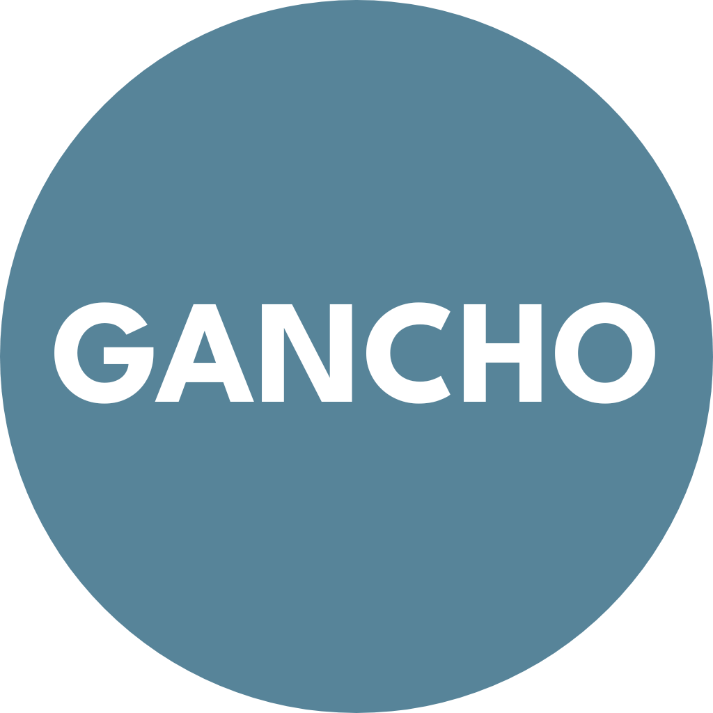 Blue circle with 'GANCHO' text in the center