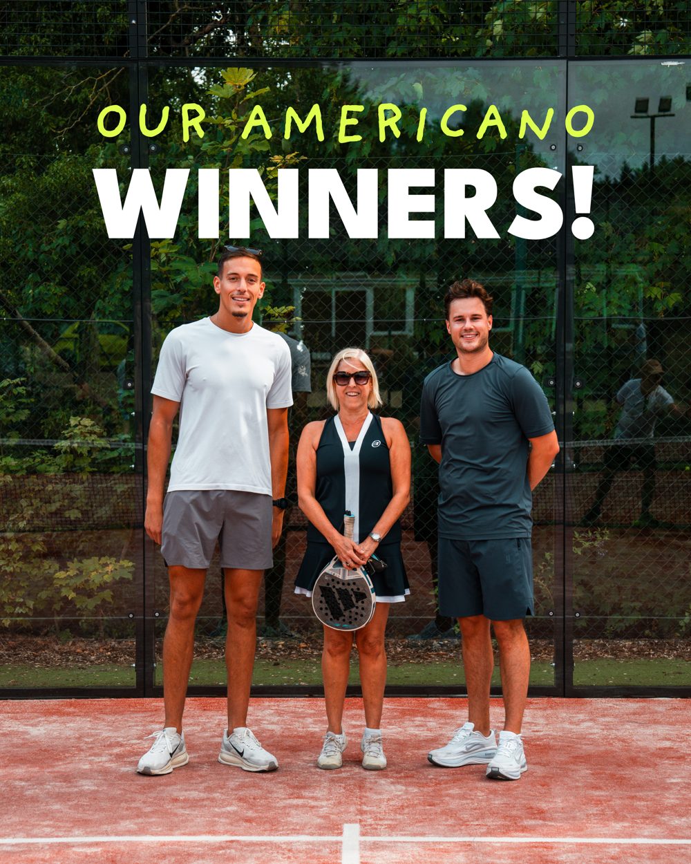 The three winners of the Americano at the PadelX The Ponsbourne Club launch event