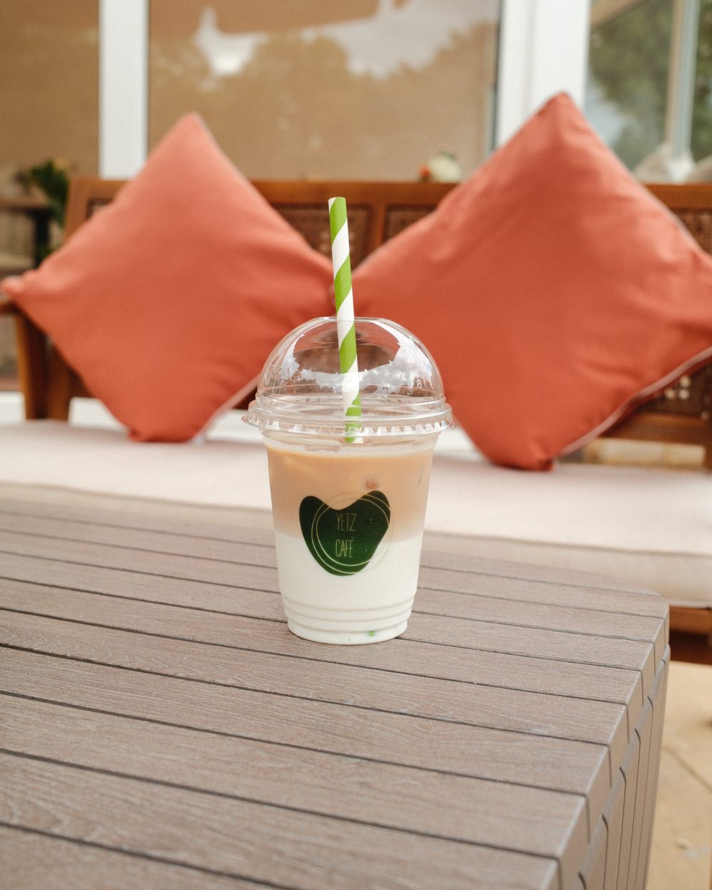 Iced latte from Yetz Café on the terrace at The Ponsbourne Club
